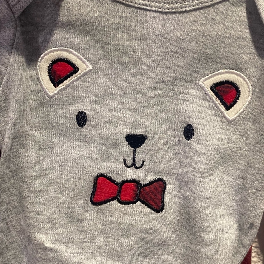 Chick Pea Infants 3 Piece Christmas Set  6-9 Months Bear Buffalo Plaid Winter - Picture 4 of 8